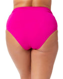 High Waisted Convertible Swim Bottom with Side Shirring Hibiscus Pink 18W