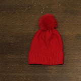 On 34th Rib-Knit Cuffed Beanie with Pom Pom MO1542501 Dark Red