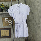 Nine West Womens Rolled Cuff Belted Woven Romper Blue M