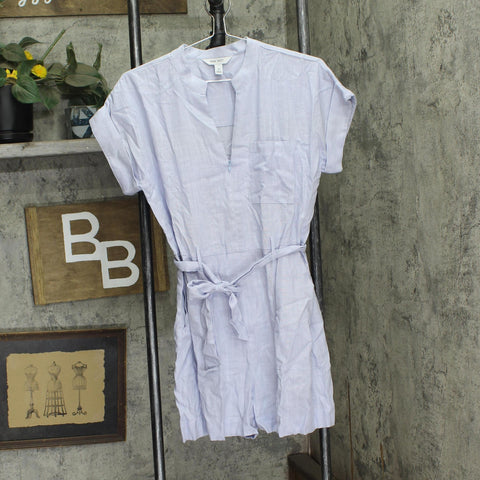 Nine West Womens Rolled Cuff Belted Woven Romper Blue M