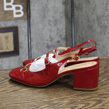 A New Day Square Toe Mary Jane Slingback Block Heel Patent 94305222 Red 8.5M