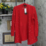 Charter Club Womens Rhinestone Open Front Cashmere Cardigan Sweater Red L