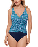 Swim Solutions Surplice Tummy-Control One-Piece Swimsuit Tile Together Blue 12