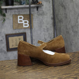 Steve Madden Womens Suede Lisbon Block Heel Loafers LISB02S1 Chesnut Brown 9M