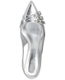 INC International Concepts Slingback Pumps Kitten Heel Silver Crinkle Gray 8M