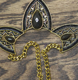 Tint Triangle Bib Teardrop Dangly Earrings Necklace Set Gold / Black 18" + 3"
