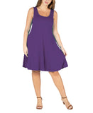 24seven Comfort Apparel Plus Size Fit and Flare Knee Length Tank Dress Purple 3X