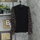 Cece Womens Mixed Media Mock Neck Knit Top 7052699 Rich Black 1 XL