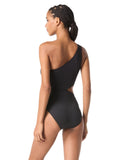 Michael Michael Kors Womens One Shoulder Cut Out One Piece Swimwear Black 10