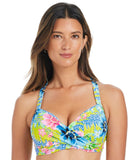 Bleu Rod Beattie Cross Back Bikini Swim Top Lets Get Away Print Blue Multi 38D