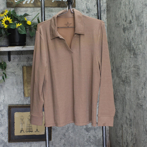Cuddl Duds Womens Petite Soft Rib Lounge Shirt Top A696246 Mocha Brown PXL