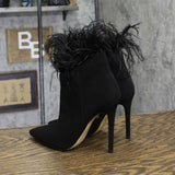 Michael Michael Kors Womens Whitby Feather Trim Pointed Toe Booties Black 6M