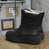 FitFlop Womens F-Mode Leather Lace-Up Flatform Ankle Combat Boots All Black 7.5M