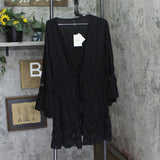 Raviya Lace-Inset Eyelet Flounce Cover-Up 76301X Black 2X