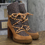 Michael Michael Kors Logo Snow Lace-Up Booties Boots Winter Luggage Brown 10M