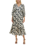 Taylor Womens Petite Floral-Print Ruffled-Hem Dress 4160P Ecru Black Multi 8P