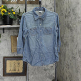 Motherhood Maternity Women Denim Lightweight Snap Long Sleeve Front Shirt Blue L
