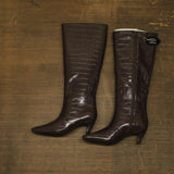 INC International Concepts Mid-Heel Knee High Boots Kitten Heel Brown Croc 6.5M