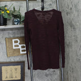 American Eagle Acrylic Wool Open Knit Pullover Sweater V-Neck Berry Purple S