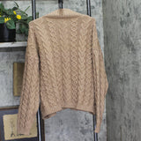 A New Day Long Sleeve Turnover Split Neck Cable Knit Pullover Sweater Brown 1X