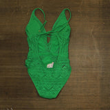 Becca Womens Crochet One Piece Plunge Neck Swimsuit 711057 Emerald Green L