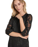 Calvin Klein Womens Chiffon 3/4-Sleeve Shift Dress CD4HGD2W Black 2