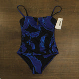 DKNY Womens Shirred One-Piece Swimsuit DIMMS605 Brush Stroke Blue Multi M