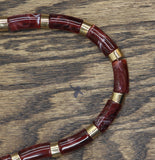 Lane Bryant Barrel Bead Marble Stone Chunky Collar Necklace Red / Gold 18" + 3"