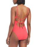 Bar III Womens V-Wire Plunge-Neck One-Piece Swimsuit MBDD25248 Bright Rose Red L