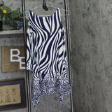 White Mark Zebra Leopard Print Cold Shoulder Tunic Top Navy Blue / White S