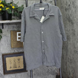 Officine Generale Regular Fit Button Up Camp Cuban Textured Shirt Iron Gray L