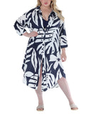 Raviya Printed Button-Down Cover Up Dress 76731XPT Navy / White Multi 1X