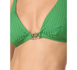 Michael Michael Kors Womens Ribbed Hardware V-Neck Bikini Top Swim True Green S