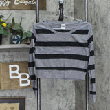 Pink by Victoria Secret's Striped Knit Cropped Shirt Top Gray / Black Stripe XS
