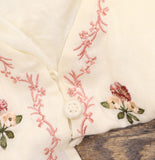 Aqua x Agua Bendita Womens Button Front Floral Embroidered Top Ivory Multi S