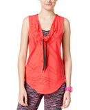 Energie Active Juniors Diana Cowl-Neck Burnout Tank Top Fiery Coral Pink XL