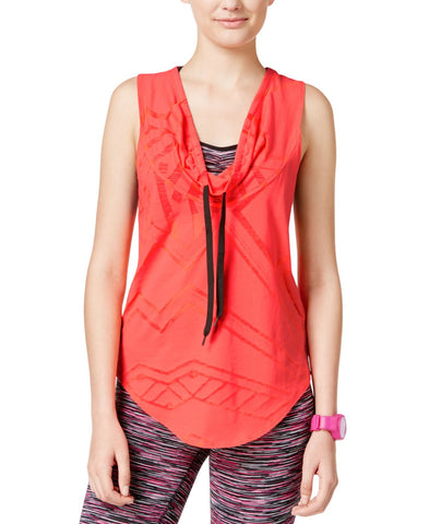 Energie Active Juniors Diana Cowl-Neck Burnout Tank Top Fiery Coral Pink XL