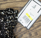 Alex & Sophia Faux Pearl Trim Sequin Club Shirt Top Black / Silver Pearl M