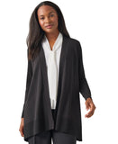 Kasper Womens Open Front Knit Ribbed Asymmetric Hem Cardigan Sweater Black S