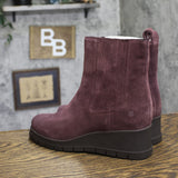 Lucky Brand Suede Side Zip Wedge Chelsea Ankle Boots Winter Cherry Purple 10M