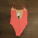 Cotton On Womens Thin-Strap Low-Scoop One Piece Swimsuit Pink Terry Jacquard M