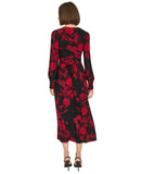 Tommy Hilfiger Surplice-Neck Long Sleeve Smocked Midi Dress Black / Scarlet 8