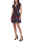 Vince Camuto Womens Jacquard Fit Flare Puff Sleeve Dress VC4M5667 Wine Red 8