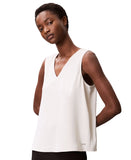 Calvin Klein Womens Sleeveless V-Neck Top Woven 44C191G Tofu Off White M