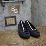 Bandolino Womens Tad Dress Round Toe Wedge Heels 25030670 Navy Blue 7.5M