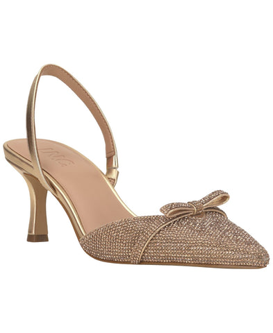 INC International Concepts Gelsey Slingback Kitten-Heel Pumps Gold Crystal 5M