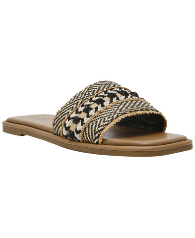 Wild Pair Womens Daisyy Slide Flat Sandals Embellished Black / Natural 8M