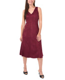 Msk Womens Petite V-Neck Fit Flare Faux Suede Dress 91699953V Merlot Purple 8P