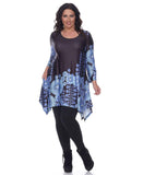 White Mark Womens Plus Size Rella Tunic Blouse Shirt Top Black Blue 2X
