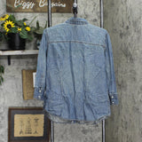 Motherhood Maternity Women Denim Lightweight Snap Long Sleeve Front Shirt Blue L